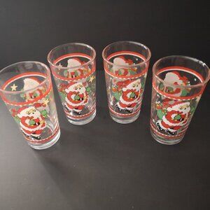 Vintage Set of 4 Firna Santa Claus Drinking Glasses Collectable Indonesia